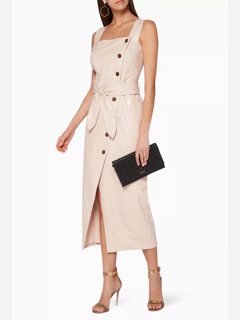 Nanushka Zora wrap Blush Midi Dress with Button Front and Tie Waist